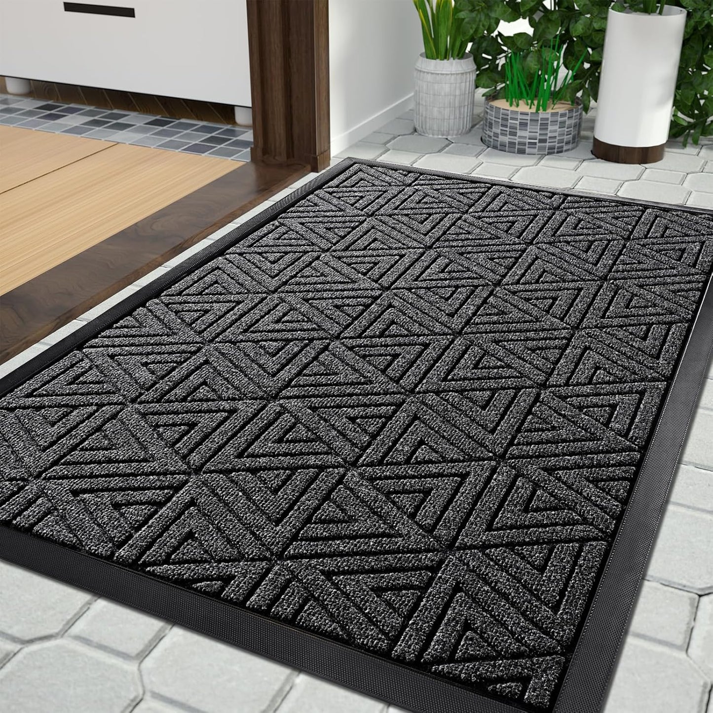 Yimobra Outdoor Mats for Front Door 29.5x17, All-Weather Waterproof Non-Slip Outdoor Door Mat Outside Eentrance, Garage/Patio Entryway Indoor Doormat, Easy Clean, Mix Grey
