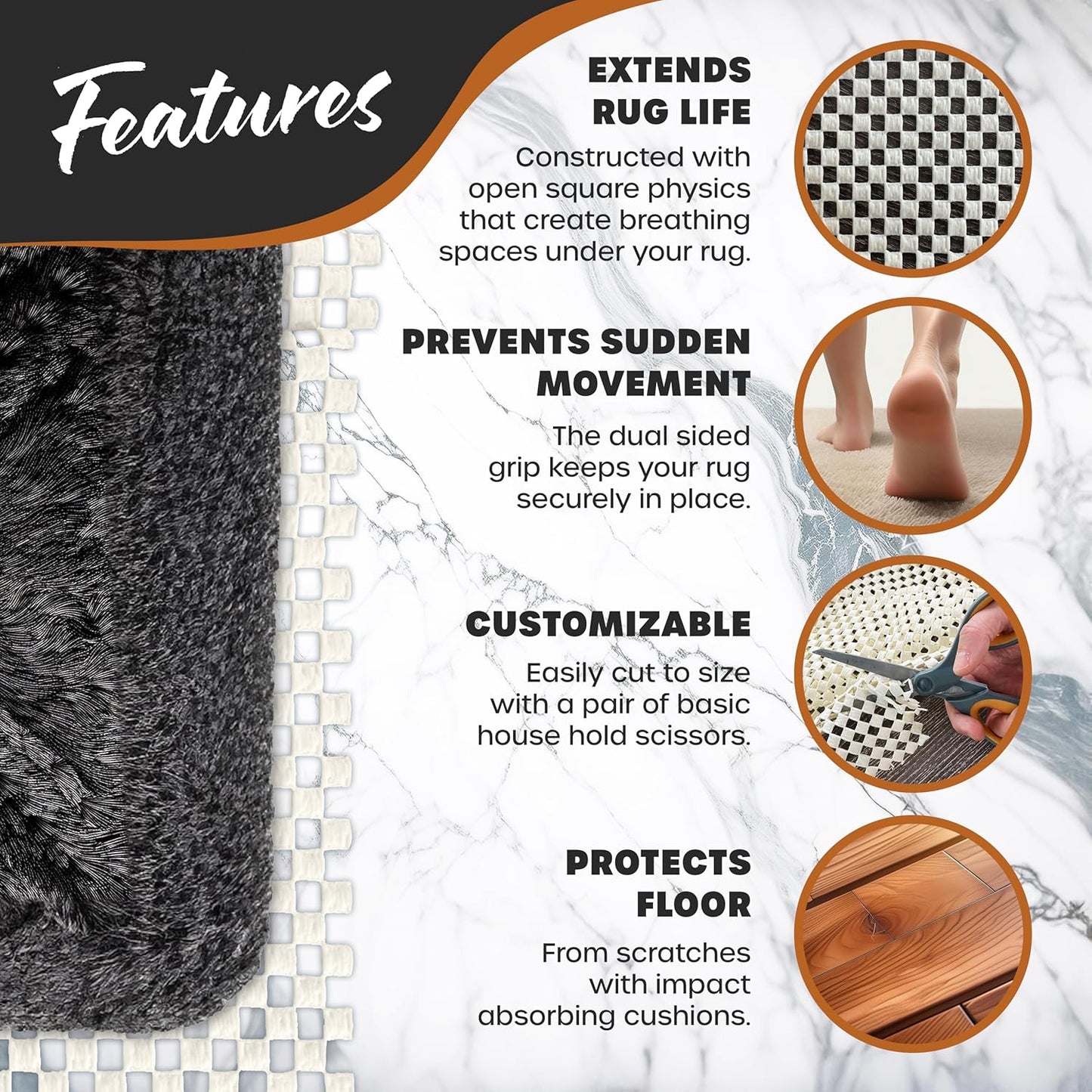 Nevlers 3x60 Ft. White Nonslip Rug Gripper Roll for Hallway Rugs & Runners| No Slip Rug Grip Rug Pad for Hard Surface Floors|Open-Weave PVC Under Rug Non Slip Pad | Carpet Grippers for Hardwood Floors