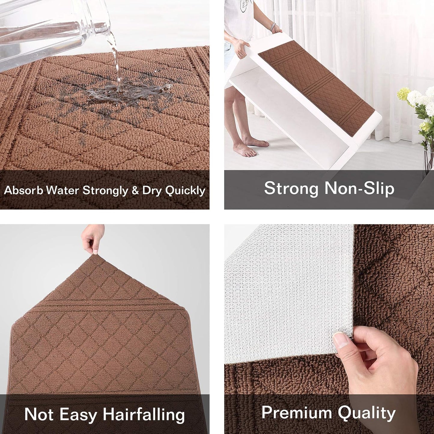 REFETONE Indoor Doormat, Front Back Door Mat 32"x48" Absorbent Rubber Backing Non Slip Door Mats, Low-Profile Resist Dirt Rugs, Machine Washable Door Rug Inside Floor Mat for Entryway, Chocolate