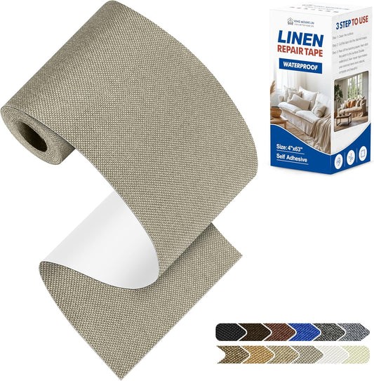KING MOUNTAIN Linen Repair Patches, Self-Adhesive Fabric Patches, 4 X 63 inch Extra Size, Multi Color, Can be Used for Sofa Repair and Linen Clothes Repair（Khaki1.0