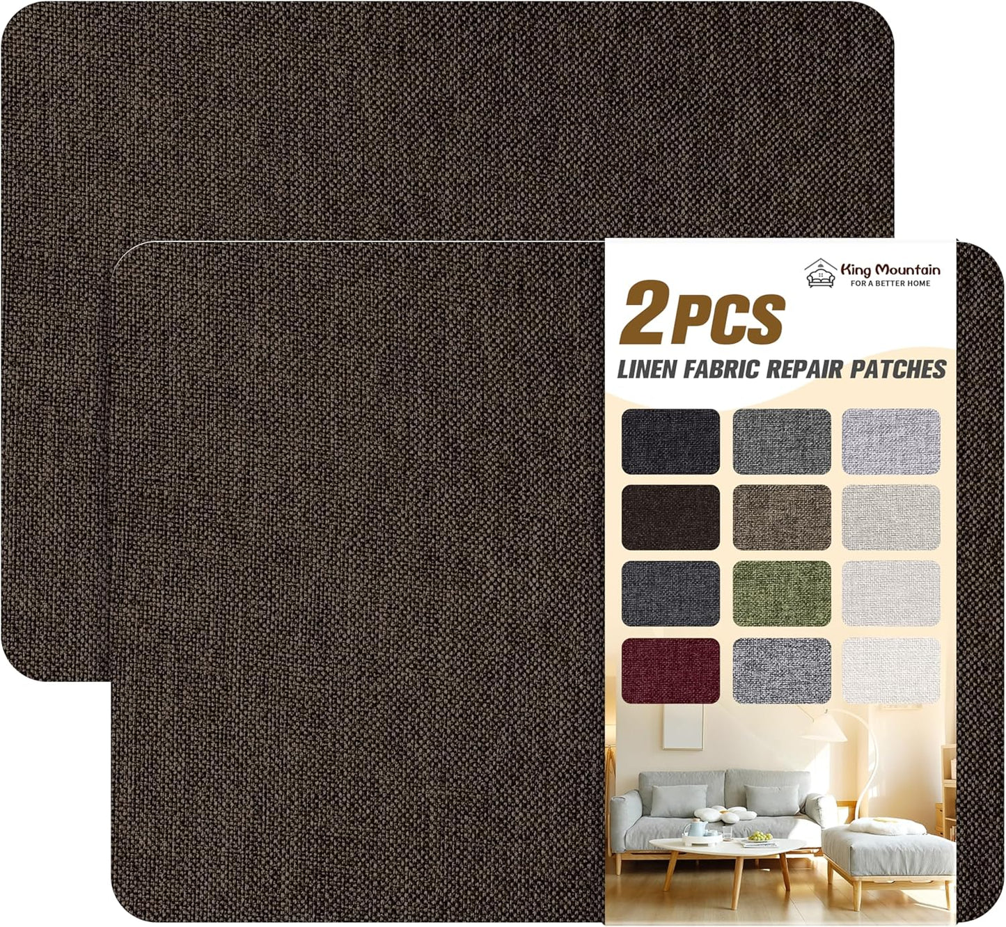 KING MOUNTAIN Coarse Linen Repair Patches, Self-Adhesive Linen Fabric Patches, 8X11 inch 2 PCS, Multi Color, Can be Used for Linen Sofa Repair and Linen Clothes Repair(8" x 11"-2PCS,Chocolate Brown)