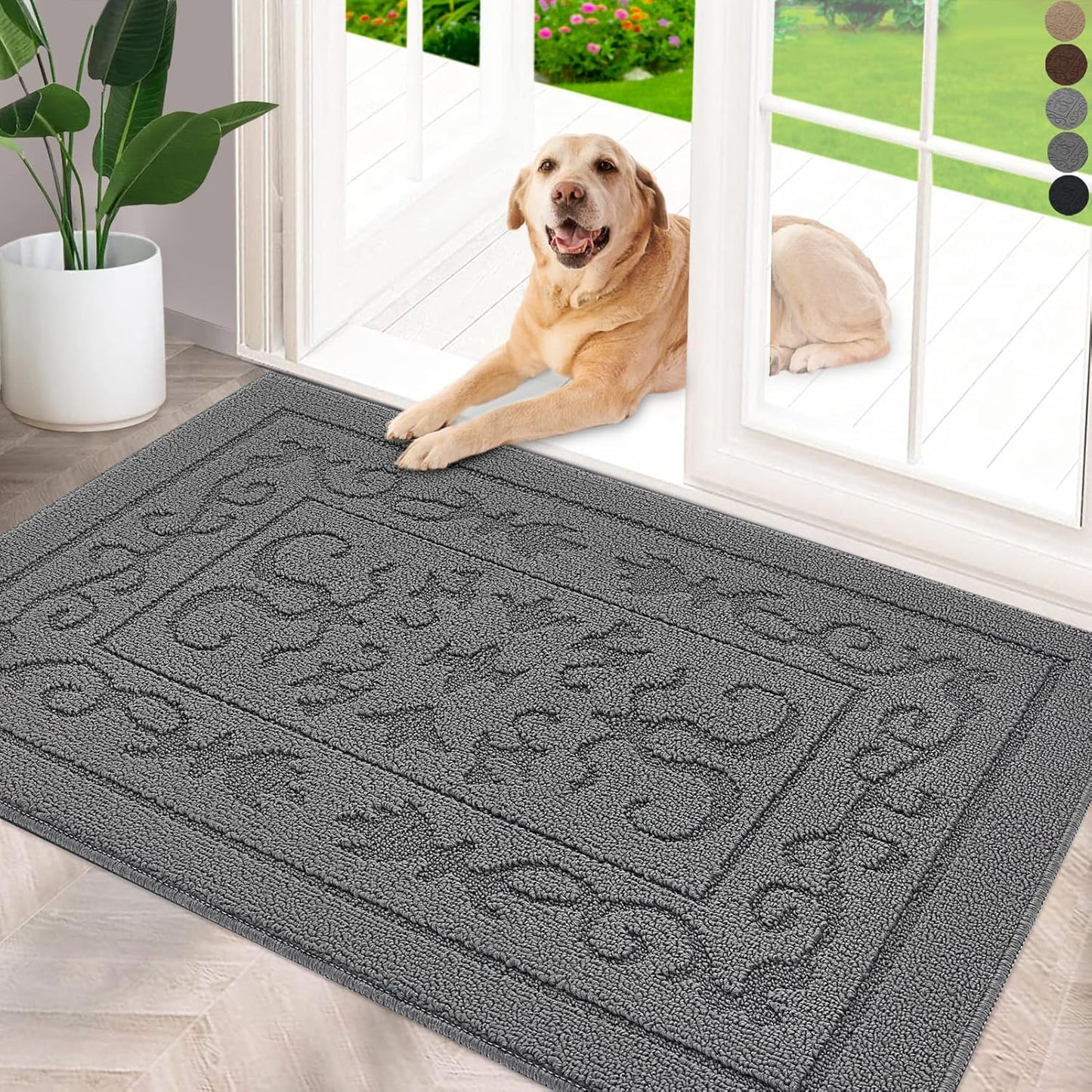 FONEYI Indoor Door Mat 20" x 32", Dirt Trapper Door Mats Non-Slip Entryway Rugs Washable, Absorbent Resist Dirt Welcome Mat, Low Profile Inside Floor Mats for Front Back Door and Entryway, Grey