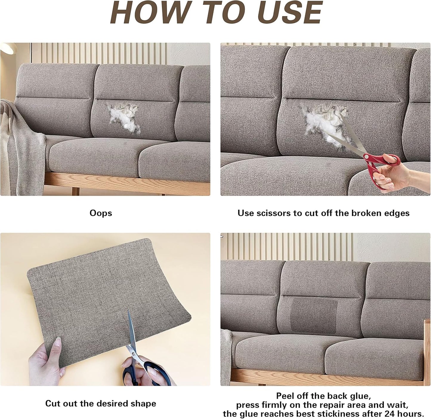 KING MOUNTAIN Fine Linen Repair Patches, Self-Adhesive, Off White, 8" x 11", Multi Color, Can Be Used for Linen Sofa and Clothes Repair