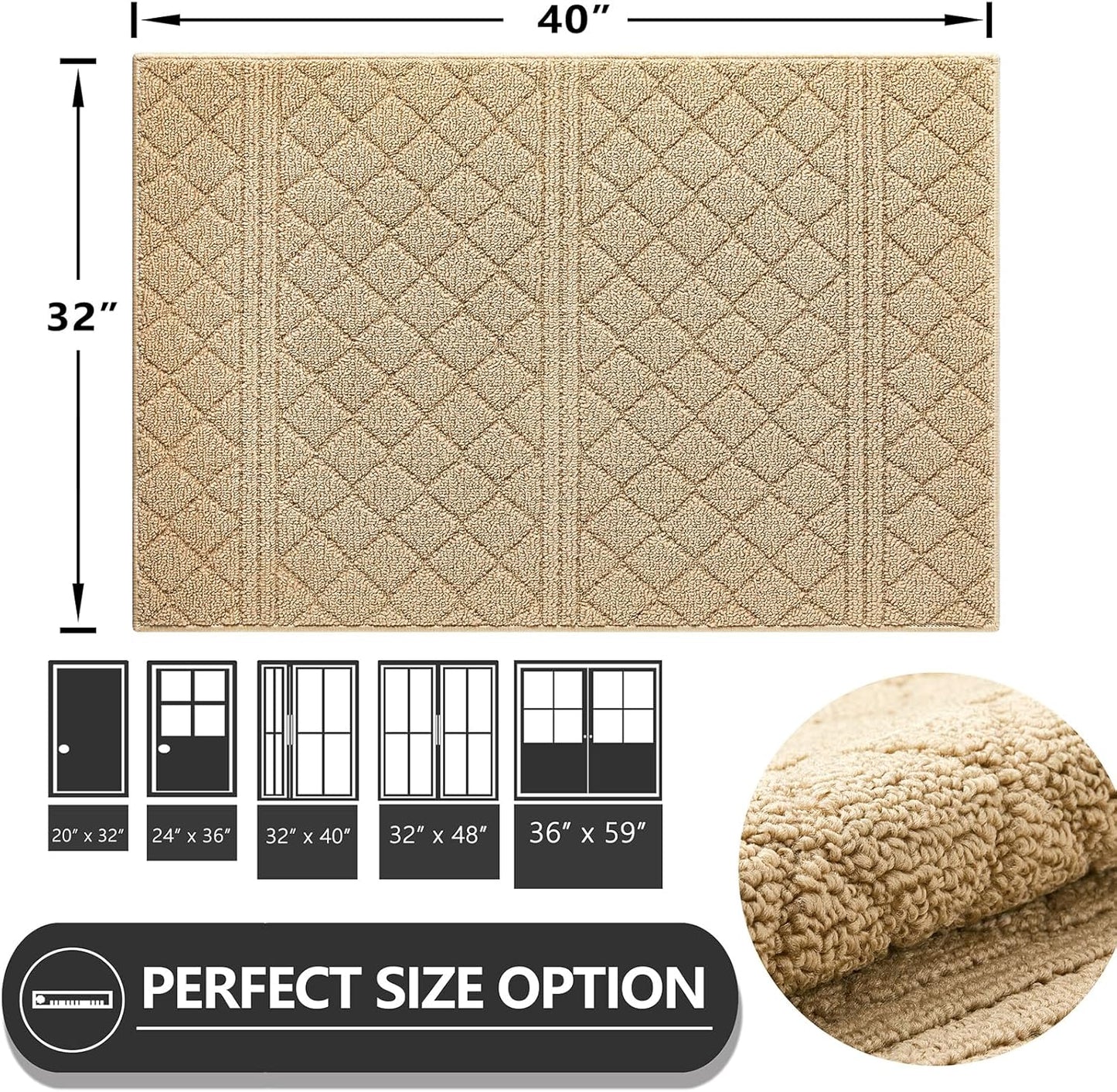 REFETONE Indoor Doormat, Front Back Door Mat 32"x40" Absorbent Rubber Backing Non Slip Door Mats, Low-Profile Resist Dirt Entrance Rugs, Machine Washable Door Rug Inside Floor Mat for Entryway, Brown