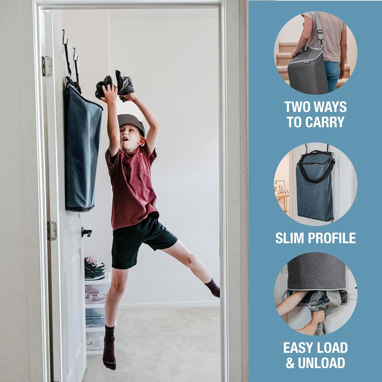 CleverMade Convertible Laundry Hamper Bag - Ocean Dark Charcoal holds 21.5L / 20 lbs 1 Compartment - Storage with Handles for Home Organization