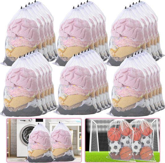 Berlune 30 Pack 24 x 36 Inches Large Mesh Bags for Laundry, Wash bags, Sturdy Mesh Material Closed with Drawstring, Factory, University, Dormitory, Travel and Apartment Dweller (White)