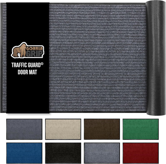 GORILLA GRIP Traffic Guard Door Mat, 59x24, Heavy Duty Welcome Mats, Commercial Office Space Doormat, Waterproof, Fade Resistant, Strong Rubber Backing, Low Profile, Shoe and Boot Scraper, Gray