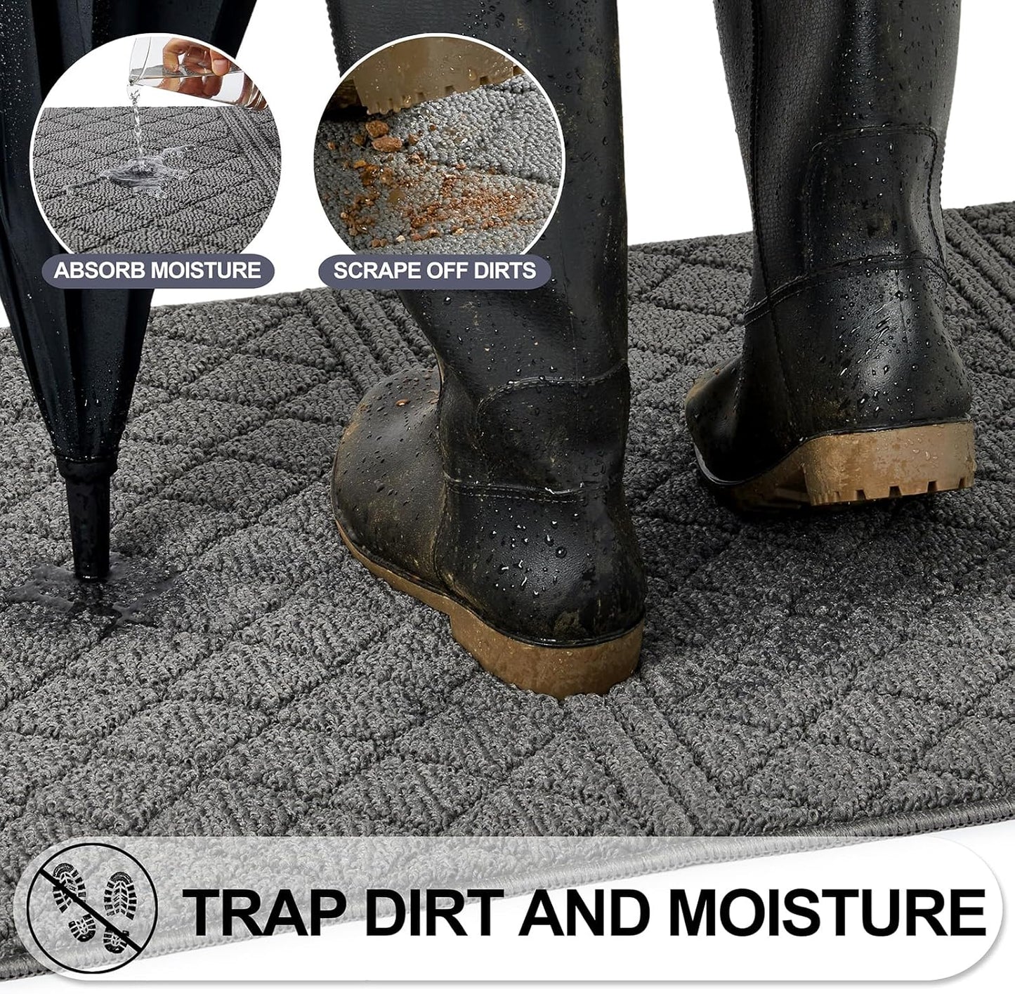 REFETONE Indoor Doormat, Front Back Door Mat 36"x59" Absorbent Rubber Backing Non Slip Door Mats, Low-Profile Resist Dirt Entrance Rugs, Machine Washable Door Rug Inside Floor Mat for Entryway, Grey