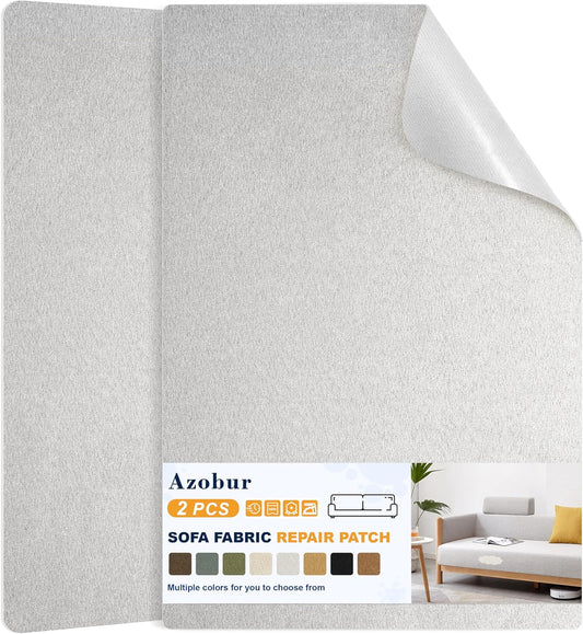 Azobur Couch Patch Repair Fabric,Microfiber Fabric, Self-Adhesive, for Sofa Repair and Upholstery, 2 Pieces, 9.5 x 11 inches (Light Gray)