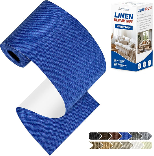 KING MOUNTAIN Linen Repair Patches, Self-Adhesive Fabric Patches, 4 X 63 inch Extra Size, Multi Color, Can be Used for Sofa Repair and Linen Clothes Repair (Navy Blue)
