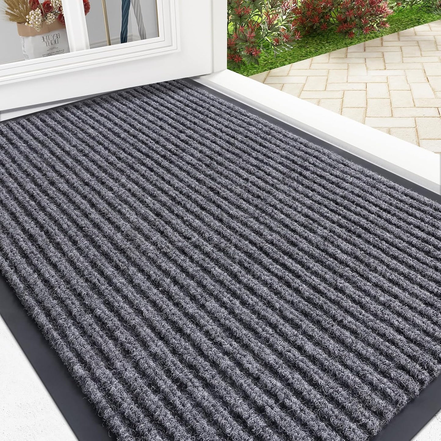 OLANLY Front Door Mat Indoor Outdoor Entrance, Waterproof Heavy Duty Doormat, Fade Resistant, Low Profile, Easy Clean Patio Porch Welcome Floor Mats for Entry, 36x24, Grey