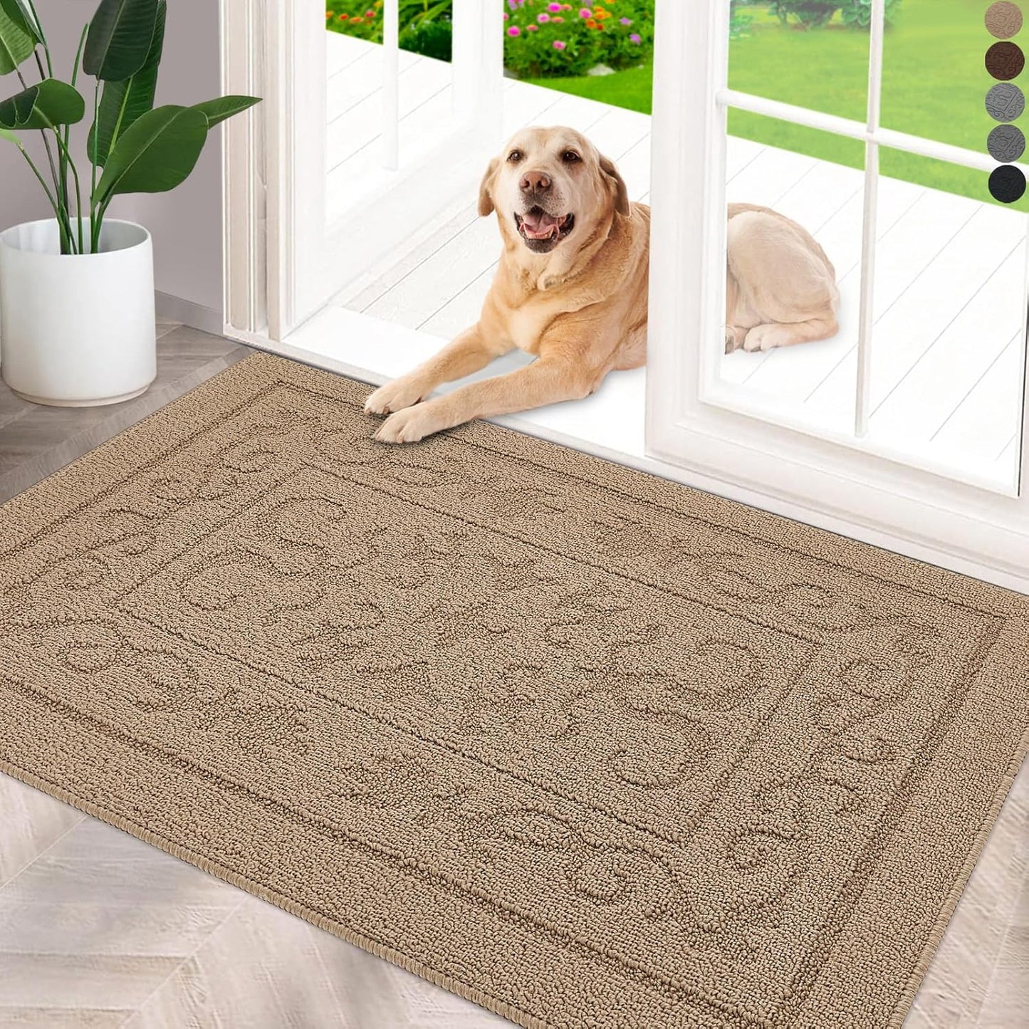 FONEYI Indoor Door Mat 36" x 59", Dirt Trapper Door Mats Non-Slip Entryway Rugs Washable, Absorbent Resist Dirt Welcome Mat, Low Profile Inside Floor Mats for Front Back Door and Entryway, Beige