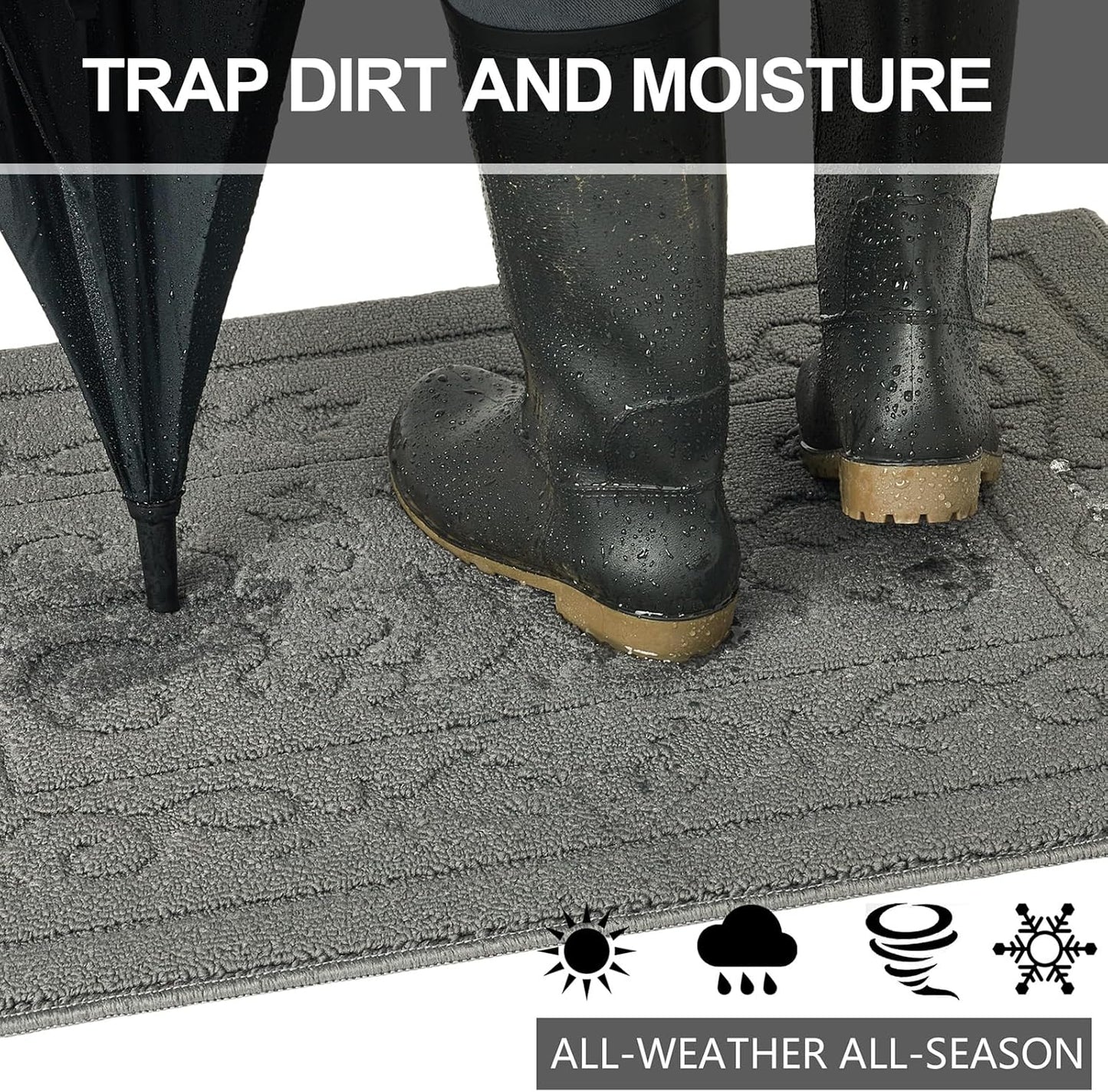 FONEYI Indoor Door Mat 24" x 36", Dirt Trapper Door Mats Non-Slip Entryway Rugs Washable, Absorbent Resist Dirt Welcome Mat, Low Profile Inside Floor Mats for Front Back Door and Entryway, Light Grey