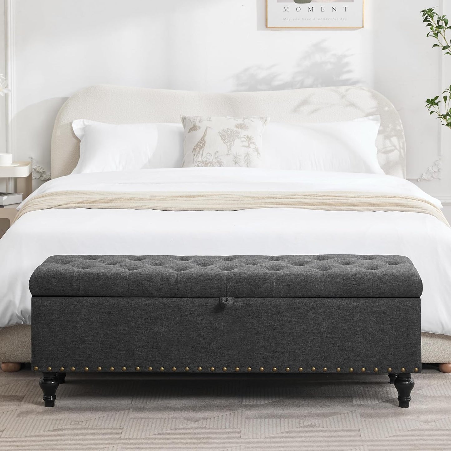 50" Storage Ottoman Bench, Tufted Ottoman with Storage for Living Room, Large End of Bed Ottomans, Modern Entryway Benchs, Window & Bedroom Benches for Foot of Bed (Dimgray)