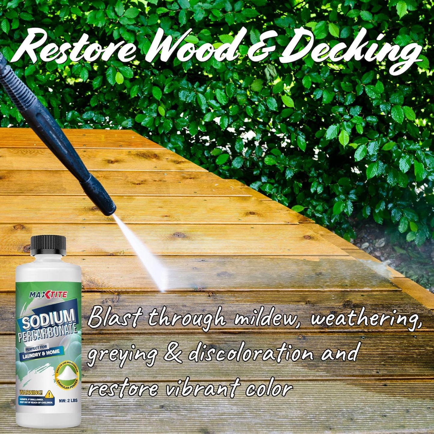 MAXTITE Sodium Percarbonate (4 lbs total - 2 pack of 2 lbs bottles) - 100% Pure - Solid Hydrogen Peroxide/Oxygenated Bleach - Multi-Use Cleaner for Home & Laundry, Resealable Child Resistant Cap