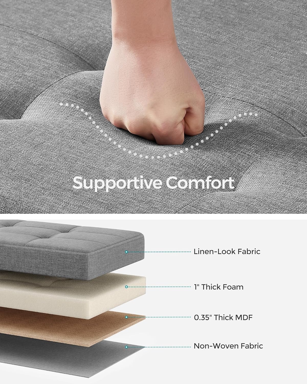 SONGMICS Storage Ottoman Bench, Foldable Foot Rest with Legs, 15 x 43 x 15.7 Inches, End of Bed Bench, Storage Chest, Load up to 660 lb, for Living Room, Bedroom, Entryway, Dove Gray ULSF018G02