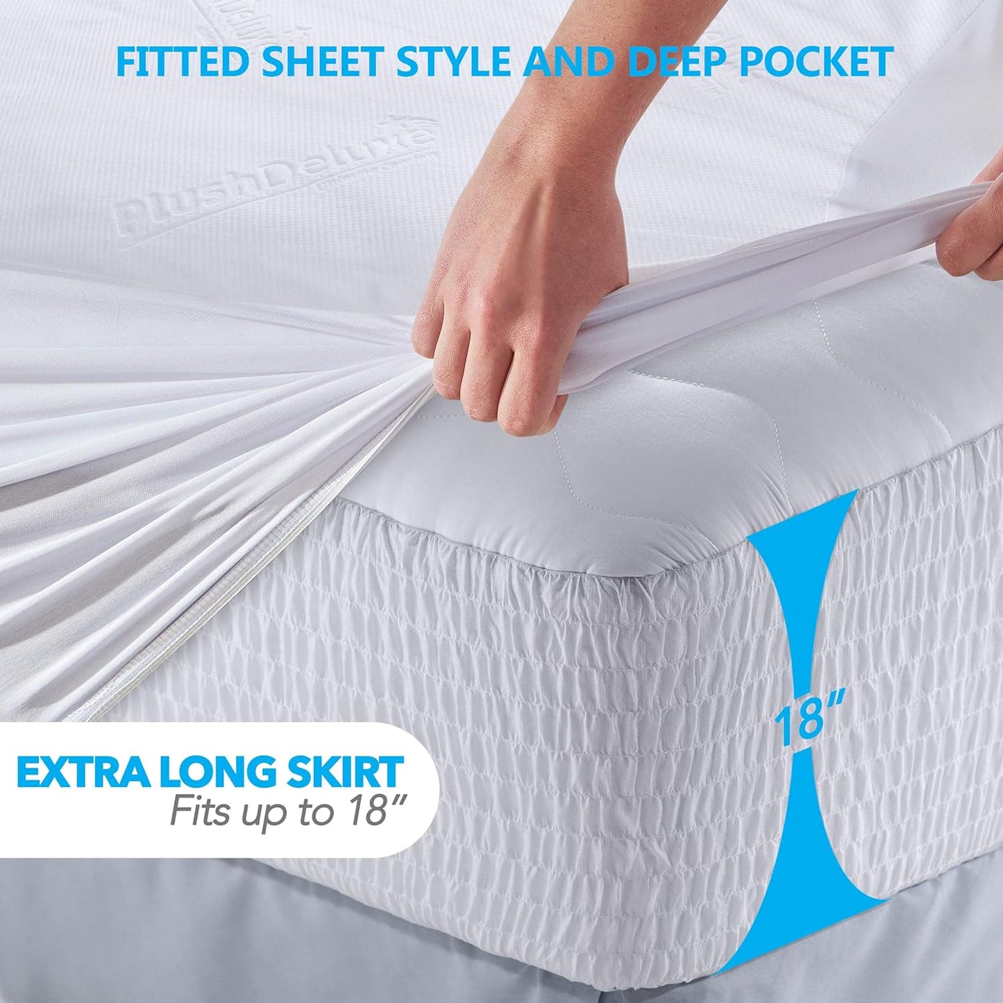 PlushDeluxe Premium Viscose Mattress Protector – Cal-King Size, Waterproof, & Ultra Soft Breathable Noiseless Washable Bed Mattress Cover for Comfort & Protection 72X84 Inches
