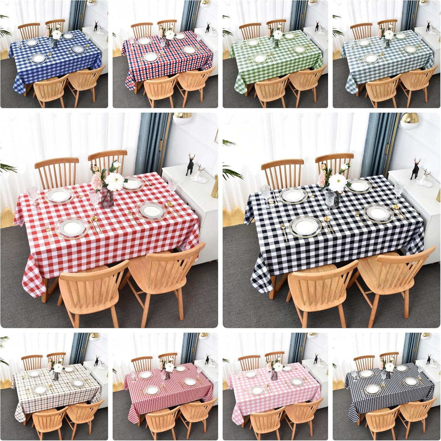 Waterproof Plaid Tablecloth Fabric - Round 58 Inch Classic Gingham Checker Table Cloth for Indoor/Outdoor Use - Buffalo Table Cover for Picnics, BBQs, and Parties