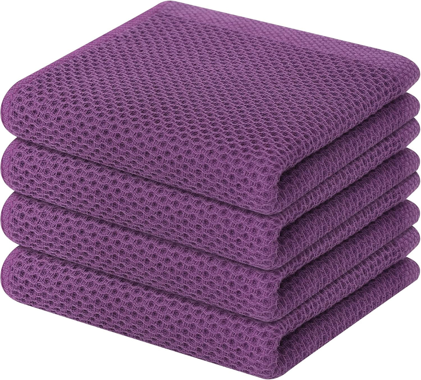 Homaxy 100% Cotton Waffle Weave Kitchen Dish Towels, Ultra Soft Absorbent Quick Drying Cleaning Towel, 13 x 28 Inches, 4-Pack, Purple