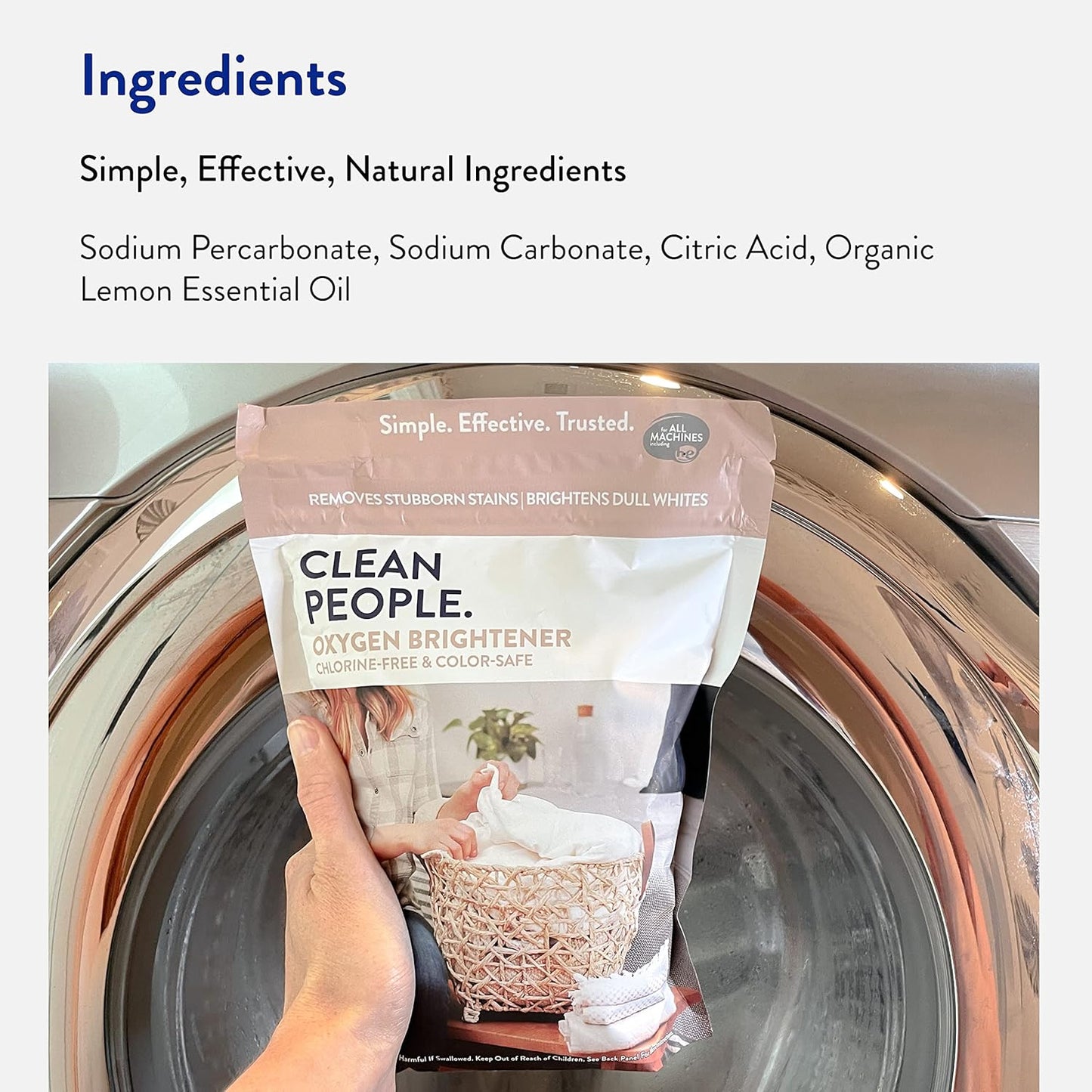 The Clean People Oxygen Brightener Stain Remover | Bleach Alternative, Simple Ingredients, Brightens Dull Whites AND Colors | 41 oz