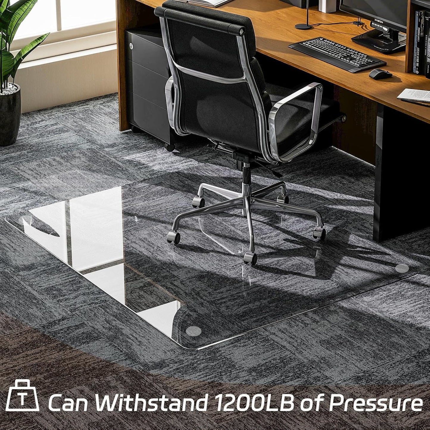 GLSLAND 46"x46" Tempered Glass Chair Mat Square Heavy-Duty Floor Protector for Carpet & Hard Floors Scratch-Resistant Office Computer Desk Mat 1/5" Clear