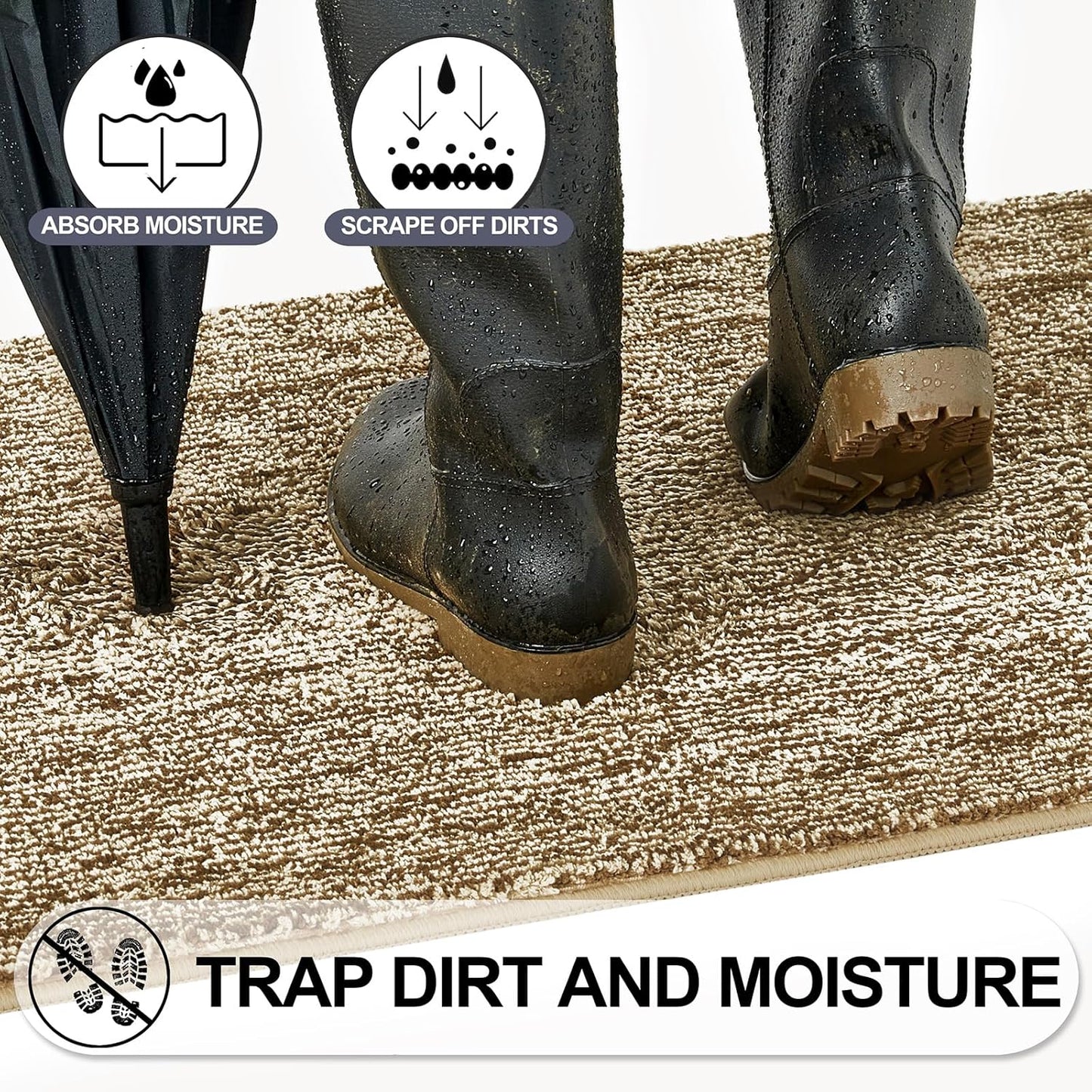 REFETONE Indoor Doormat, Front Door Mat 20"x32" Absorbent Rubber Backing Non Slip Back Door Mats, Washable Low-Profile Inside Floor Mat Door Rugs for Entryway, Resist Dirt Mud Mat for Dogs, Coffee