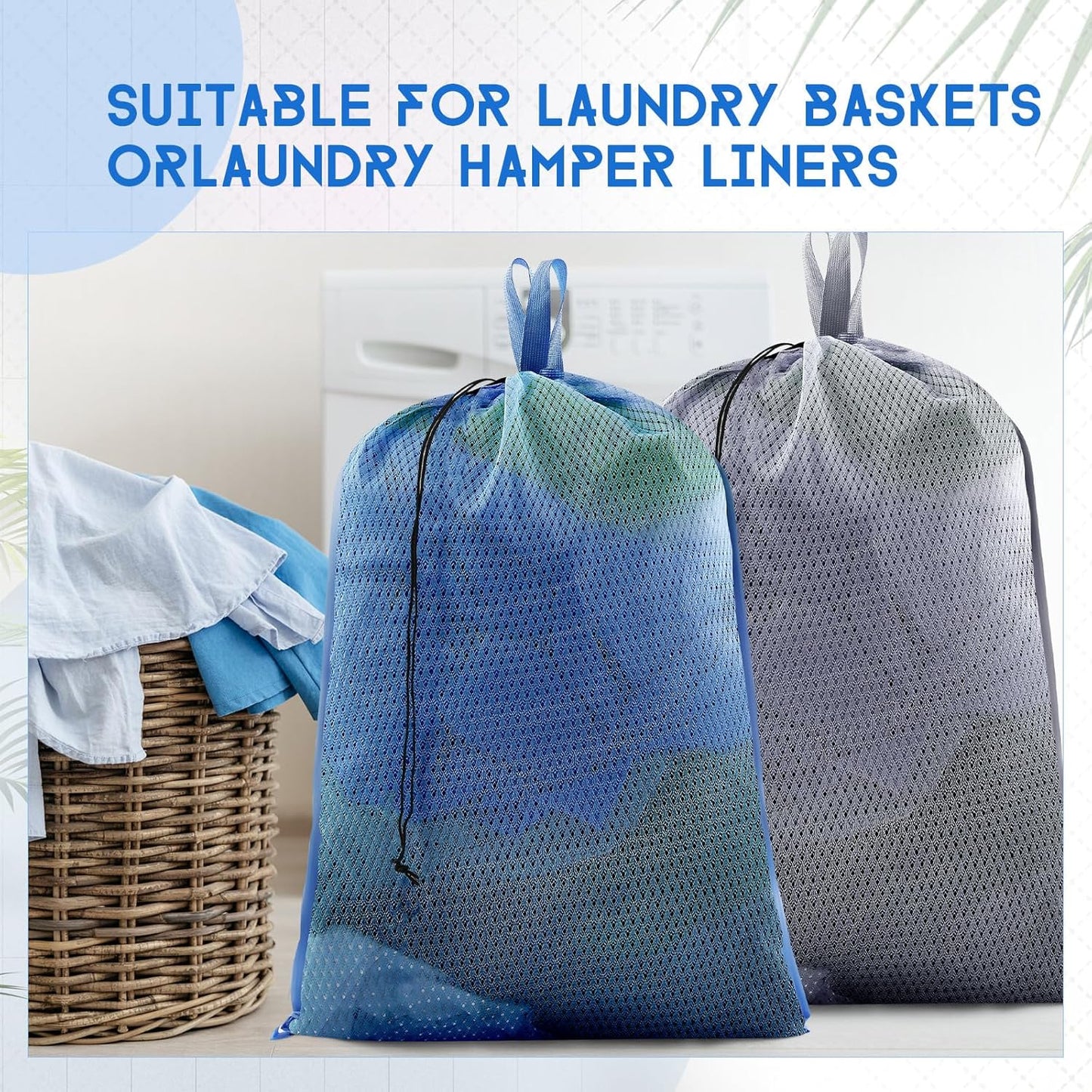 6 Pack 24 x 36 Inches Blue Mesh Laundry Bag with Handles Machine Washable Secure Drawstring Closure Large Sturdy Mesh Net Laundry for College Travel Dorm Laundromat