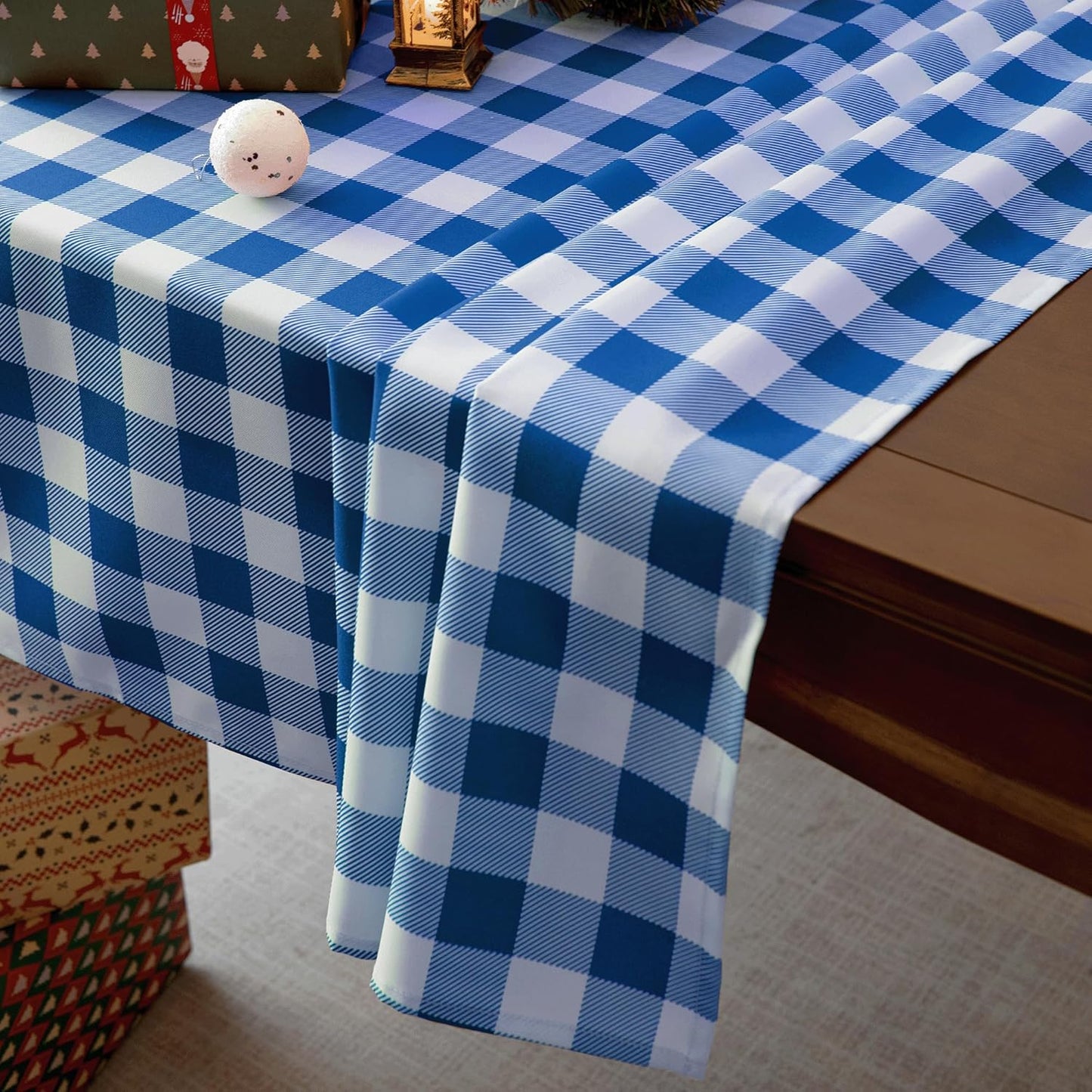 Classic Gingham Plaid Tablecloth Fabric - Rectangular 58x102 Inch Water Resistant Checked Table Cloth for Indoor/Outdoor Use - Table Cover for Kitchen, Picnics, Gardens, and Parties