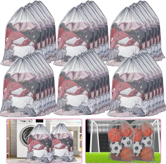 Berlune 30 Pack 24 x 36 Inches Large Mesh Bags for Laundry, Wash bags, Sturdy Mesh Material Closed with Drawstring, Factory, University, Dormitory, Travel and Apartment Dweller (Gray)