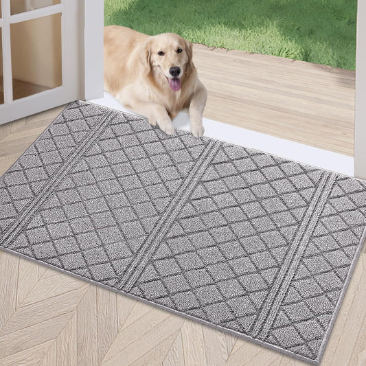 REFETONE Indoor Doormat, Front Back Door Mat 32"x40" Absorbent Rubber Backing Non Slip Door Mats, Low-Profile Resist Dirt Rugs, Machine Washable Door Rug Inside Floor Mat for Entryway, Light Grey