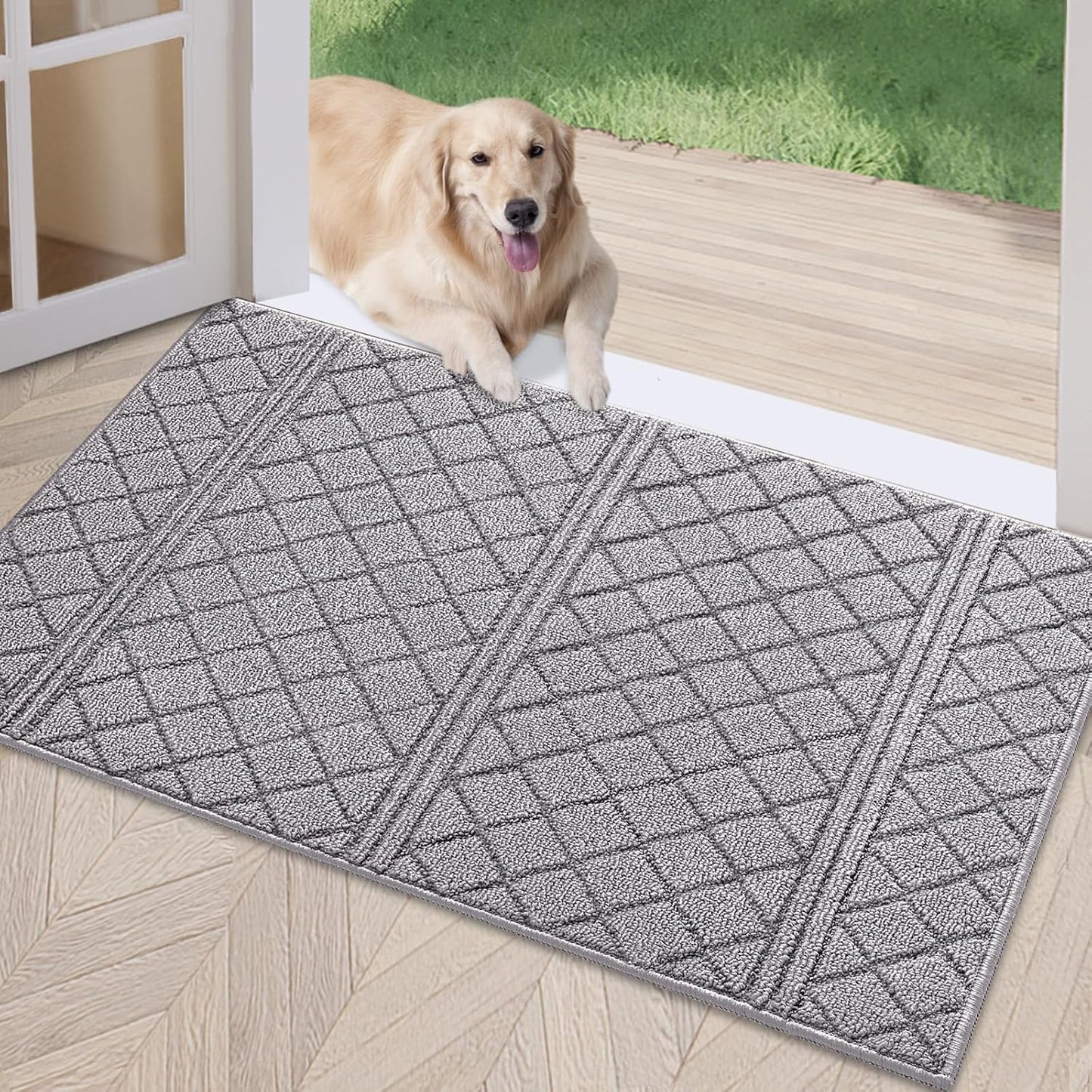 REFETONE Indoor Doormat, Front Back Door Mat 36"x59" Absorbent Rubber Backing Non Slip Door Mats, Low-Profile Resist Dirt Rugs, Machine Washable Door Rug Inside Floor Mat for Entryway, Light Grey