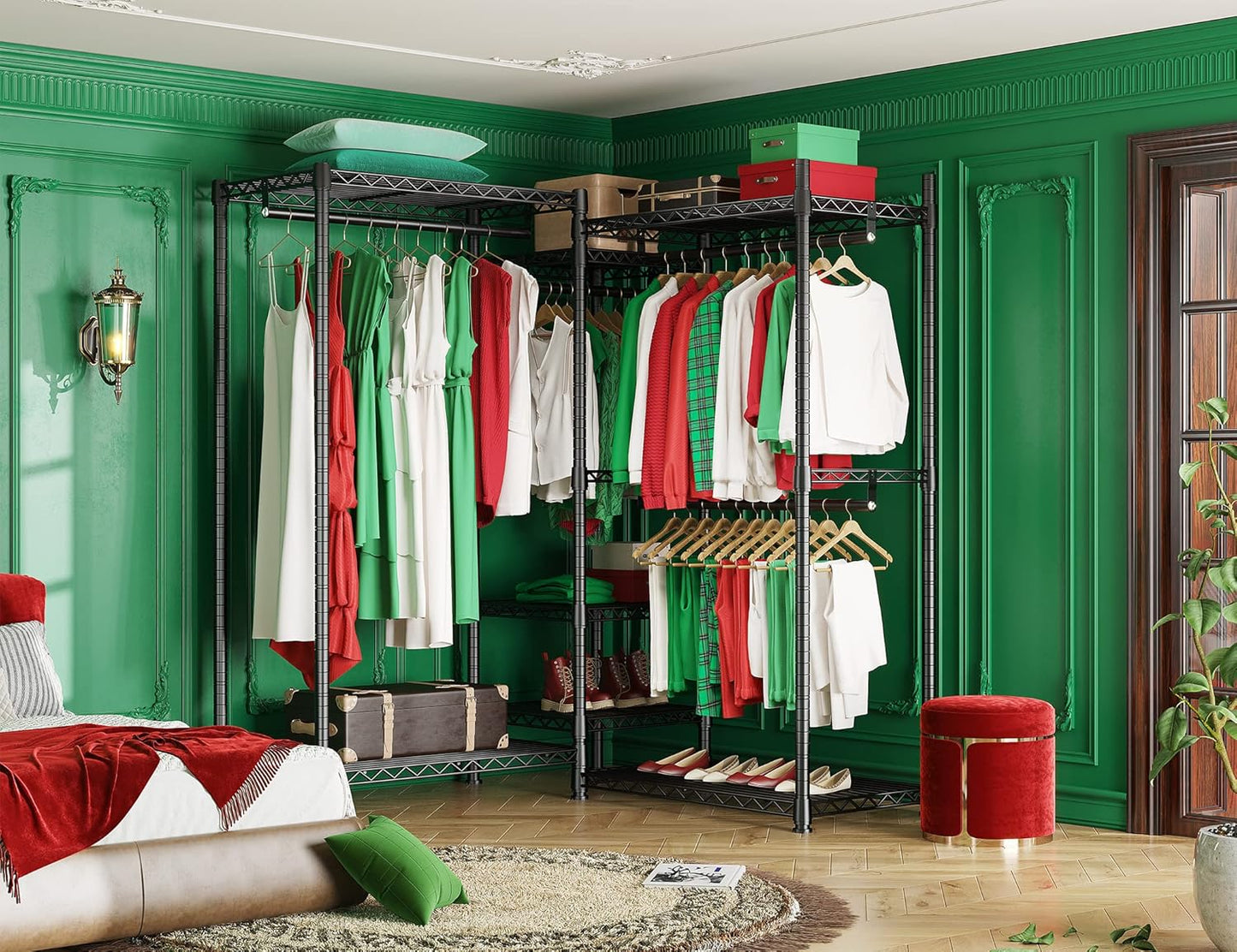 Raybee Clothes Rack, 725 LBS Clothing Rack Adjustable Clothing Racks for Hanging Clothes Metal Wire Garment Racks Sturdy Clothes Rack, 77" H x 70.5" W x 13.8" D, Black