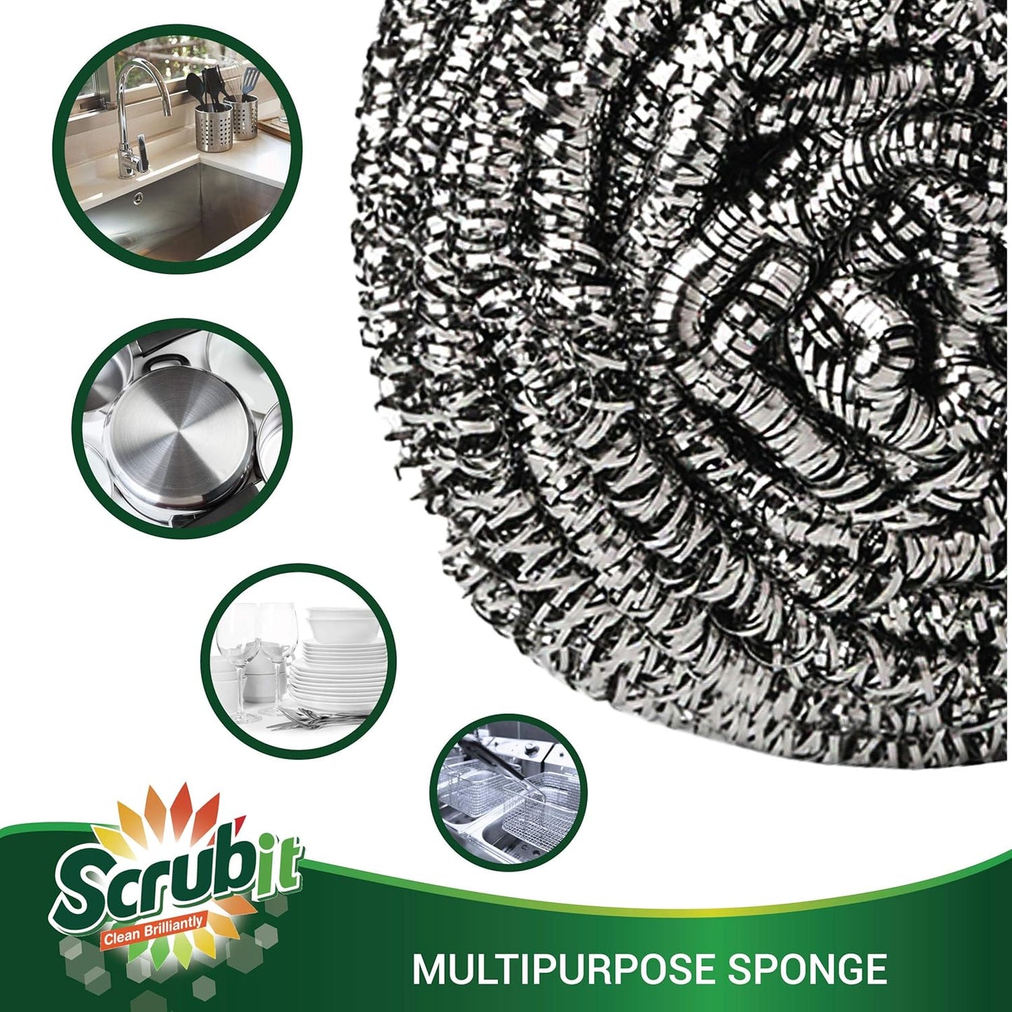 12 Pack Stainless Steel Scourers by Scrub It – Steel Wool Scrubber Pad Used for Dishes, Pots, Pans, and Ovens. Easy scouring for Tough Kitchen Cleaning. (X Large (80 gram))