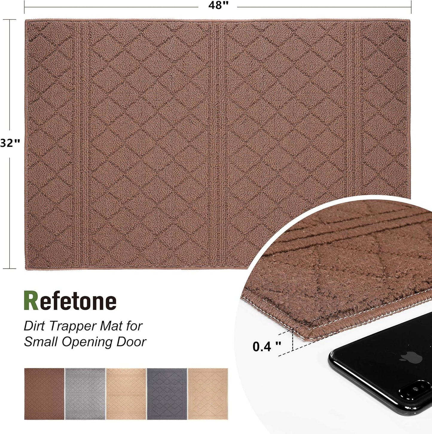 REFETONE Indoor Doormat, Front Back Door Mat 32"x48" Absorbent Rubber Backing Non Slip Door Mats, Low-Profile Resist Dirt Rugs, Machine Washable Door Rug Inside Floor Mat for Entryway, Chocolate