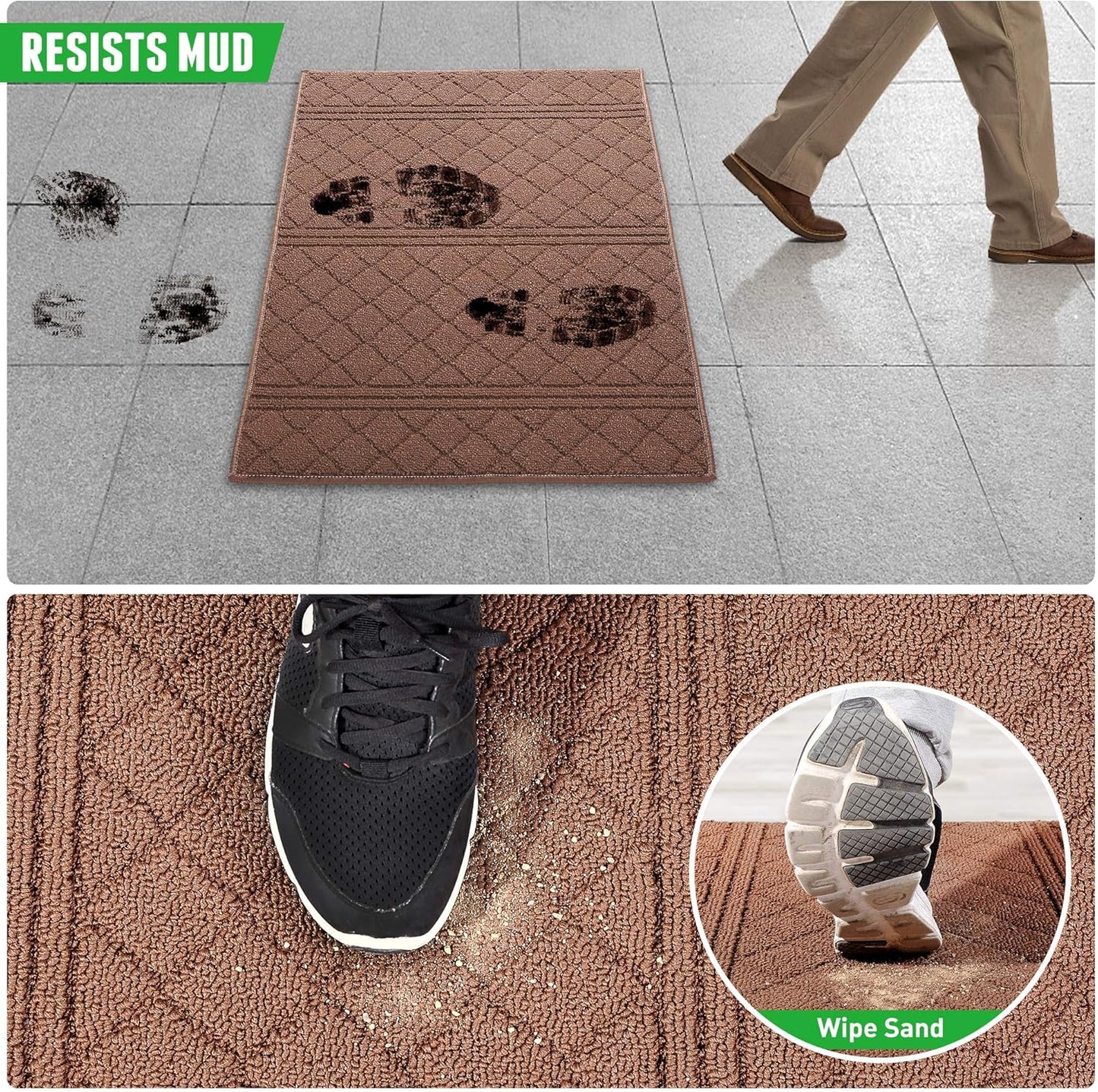 REFETONE Indoor Doormat, Front Back Door Mat 24"x36" Rubber Backing Non Slip Mats, Absorbent Resist Dirt Entrance Rugs for Entryway, Washable Low-Profile Inside Floor Mat for Muddy Shoes, Chocolate