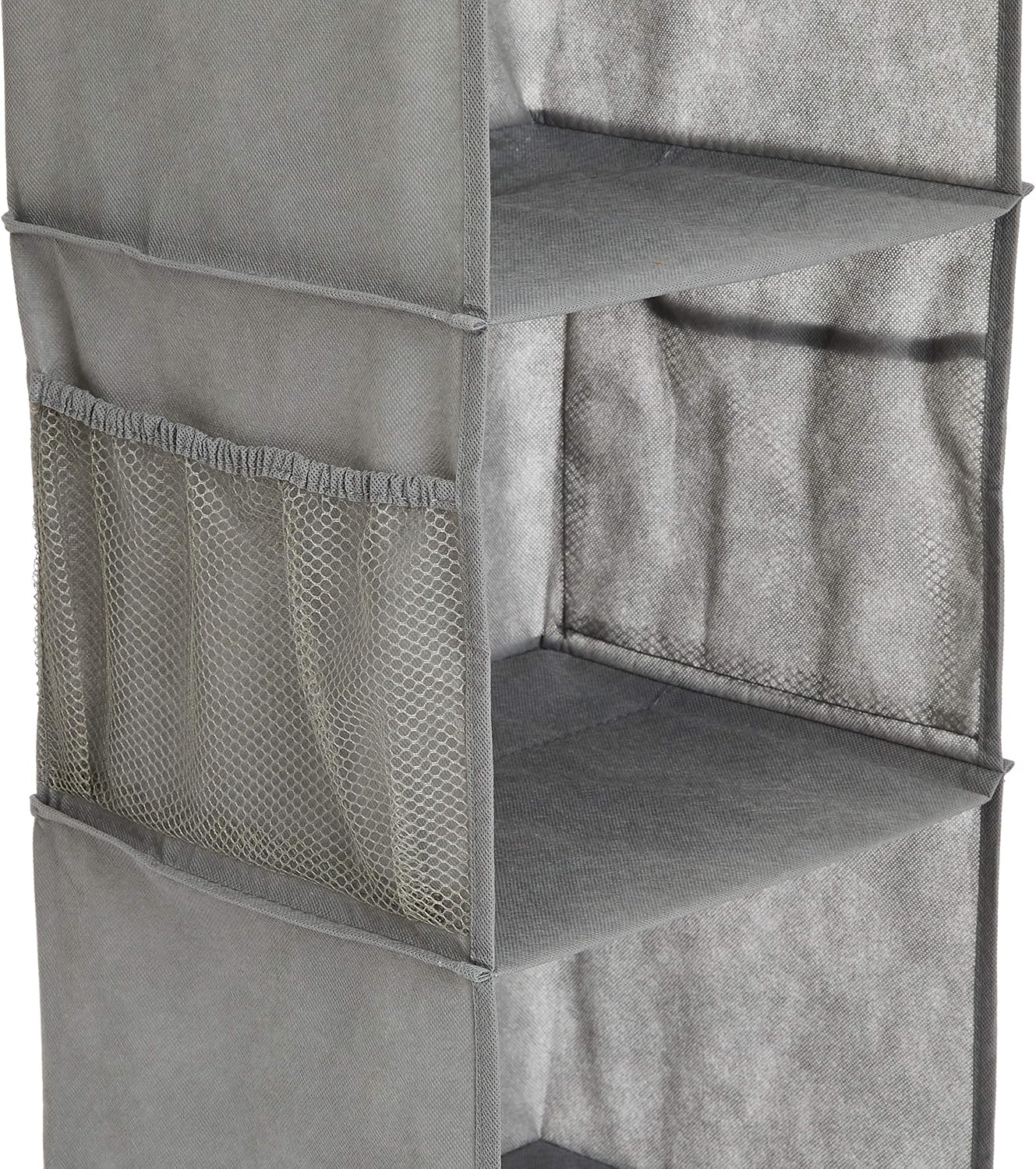 Amazon Basics 6-Tier Hanging Closet Shelf Organizer With Pockets, 8.5" D x 12" W x 9" H, Grey