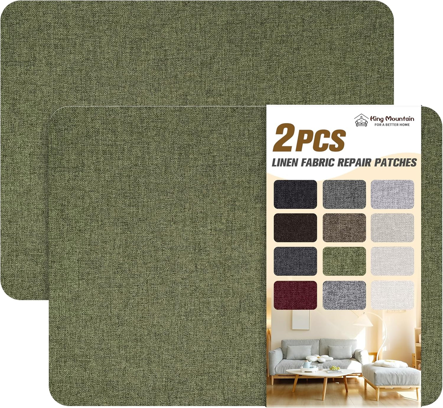 KING MOUNTAIN Fine Linen Repair Patches, Self-Adhesive Fabric, 8X11 Inch 2 PCS, Multi Color for Sofa and Clothes (Grass Green)